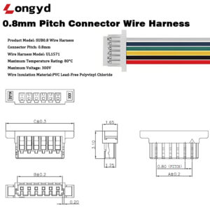 0.8mm pitch connector wire harness 10cm