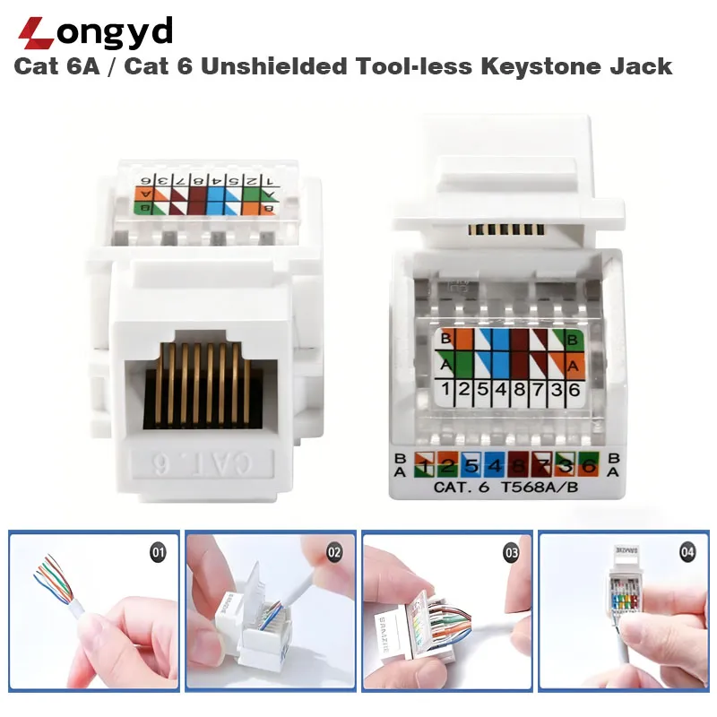 Cat 6A / Cat 6 Unshielded Tool-less Keystone Jack - 图片 2