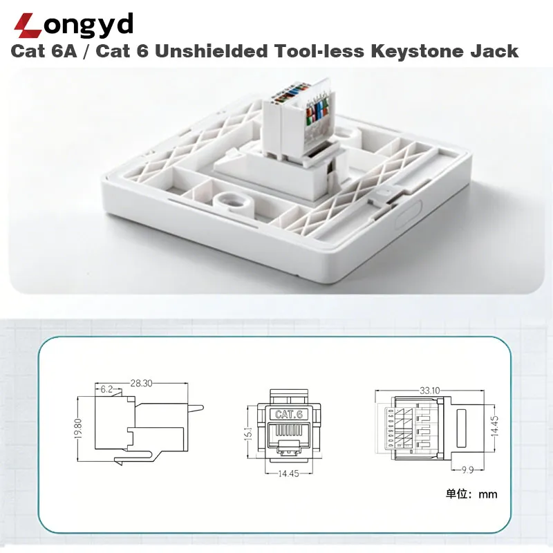 Cat 6A / Cat 6 Unshielded Tool-less Keystone Jack - 图片 3