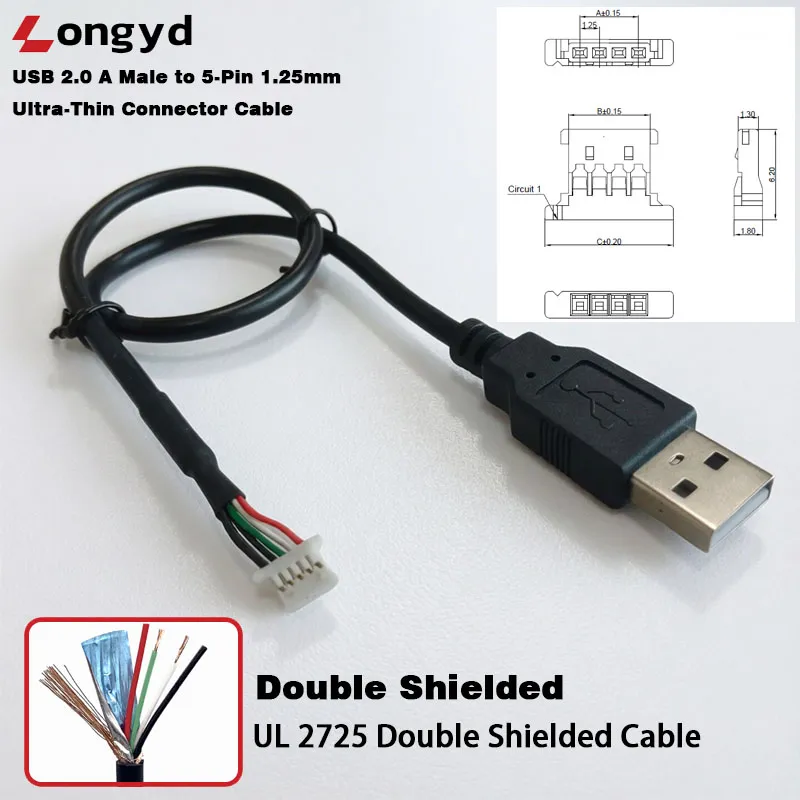 USB 2.0 to 1.25mm Pitch Slim Header Cable