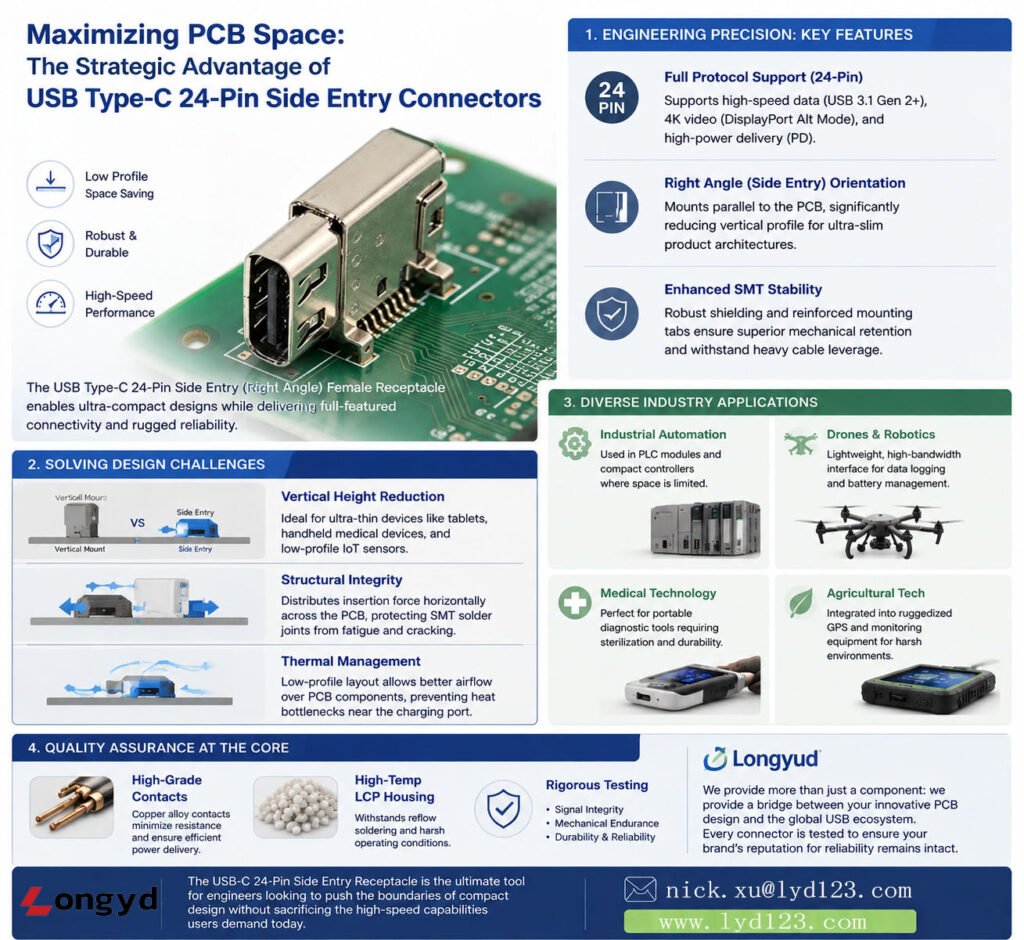 usb c 24 pin side entry receptacle