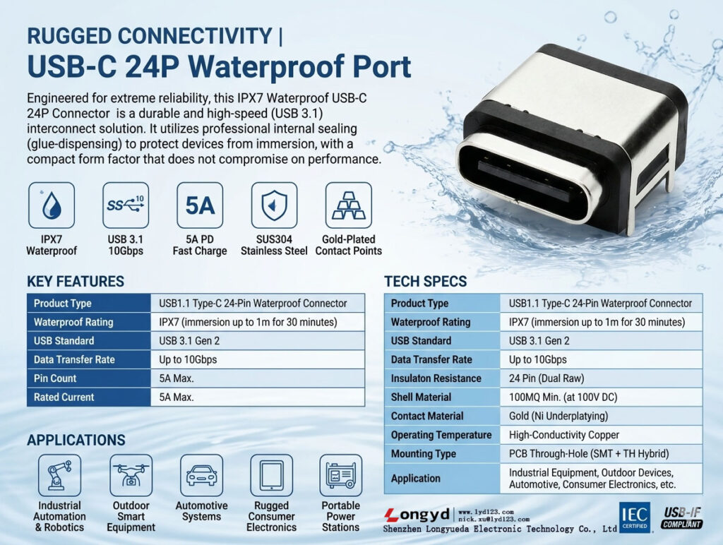 usb c 24p waterproof connector