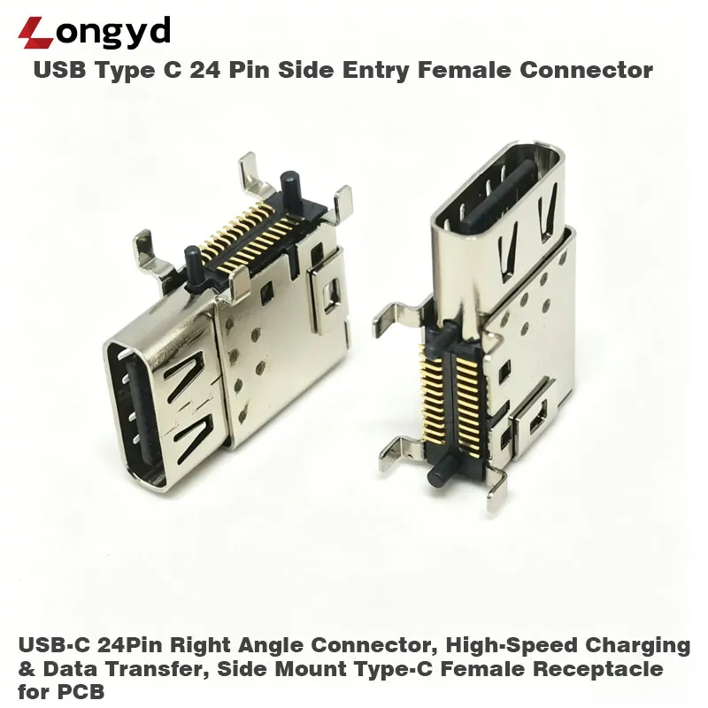 USB Type C 24 Pin Side Entry Female Connector
