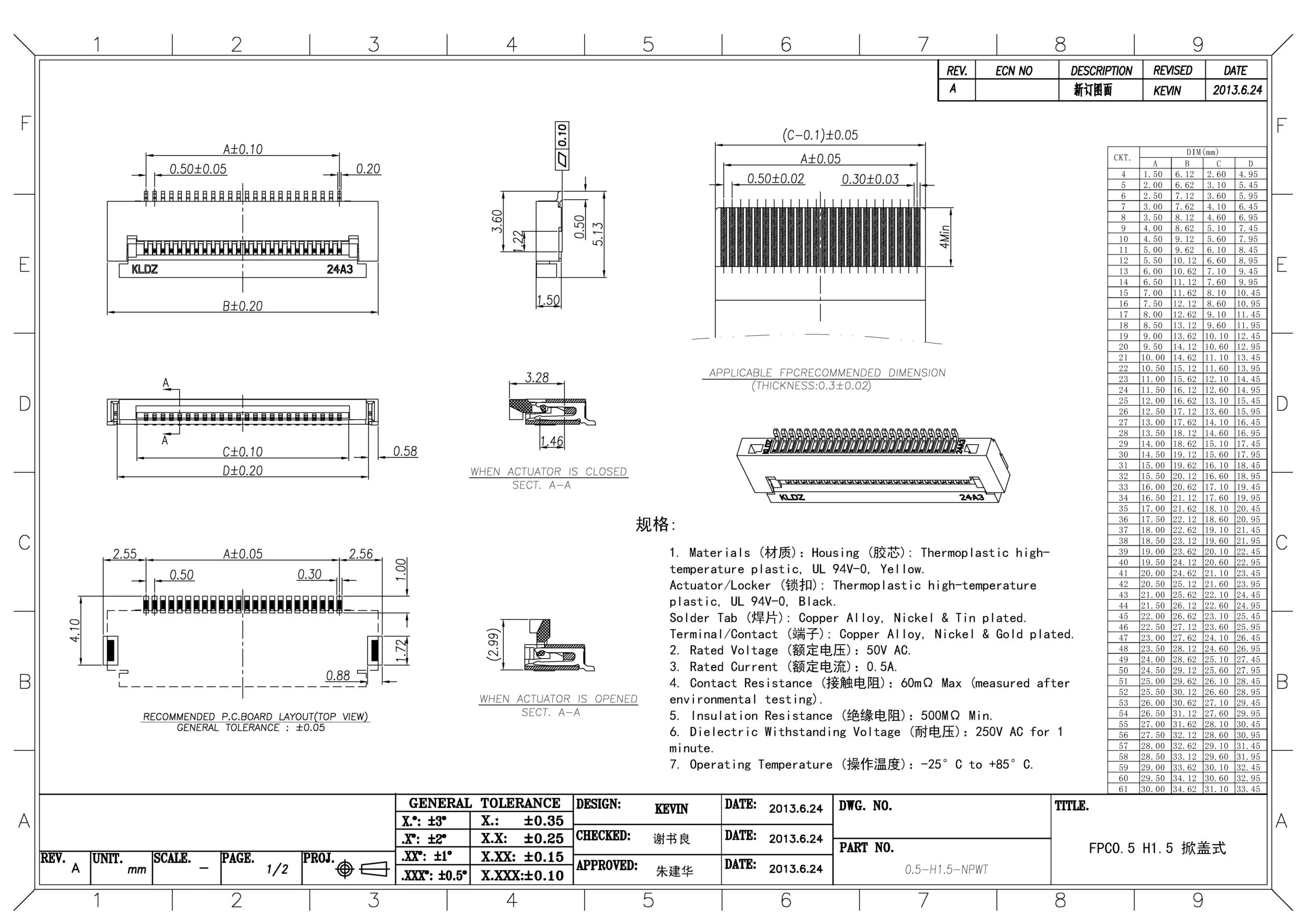0.5mm pitch → fpc → connector