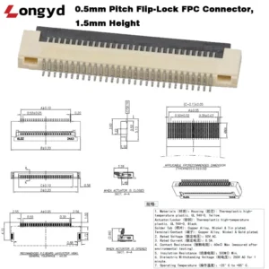 0.5mm Pitch FPC Connector SMT ZIF Flip-Top H1.5
