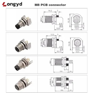 IP67 waterproof M8 PCB panel mount connector - straight type for industrial automation