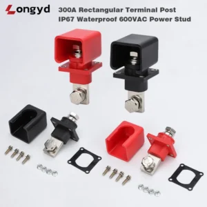 300A Rectangular Power Terminal Post IP67 Waterproof 600VAC (Red/Black Pairs)