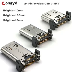 Vertical USB C 24 pin female SMT connector receptacle